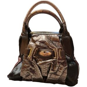 Cromia Brown Crocodile Embossed Leather Handbag Italy